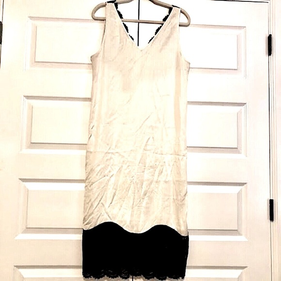 NWT ALL SAINTS Celeste Cream Satin Black Lace Boho Midi Shift Dress 10 MSRP $249 - Picture 8 of 12